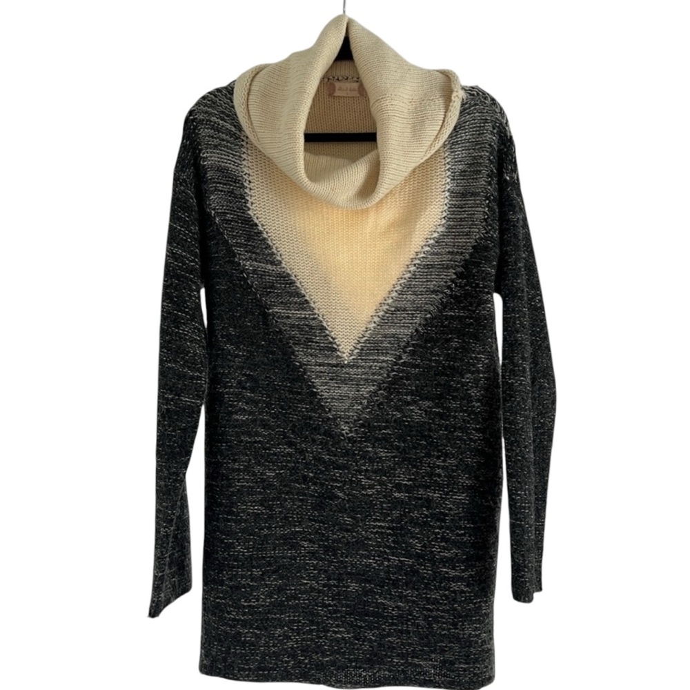 Altar'd State Black Grey Cream Cowl Neck Chunky Knit Sweater large warm cozy EUC